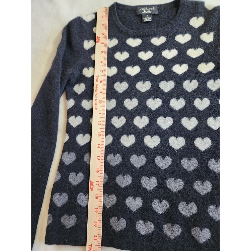 Peck & Peck Luxury Black 100% Cashmere Heart Intarsia Ombre Sweater Womens Small - Picture 4 of 5